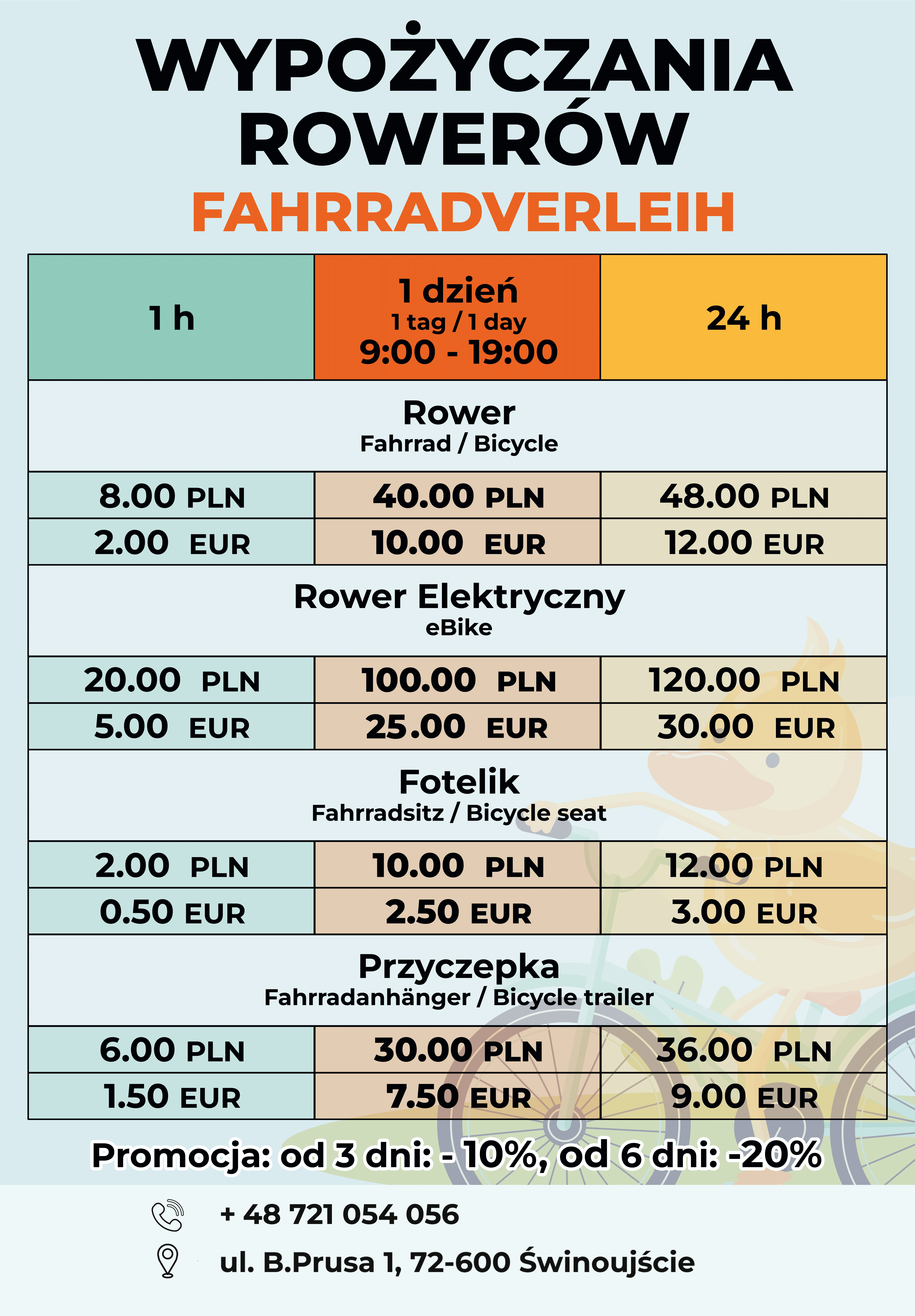Oryginalny cennik wypożyczalni